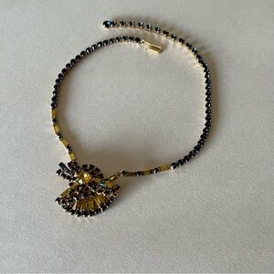 One of a kind vintage flower blue rhinestone necklace